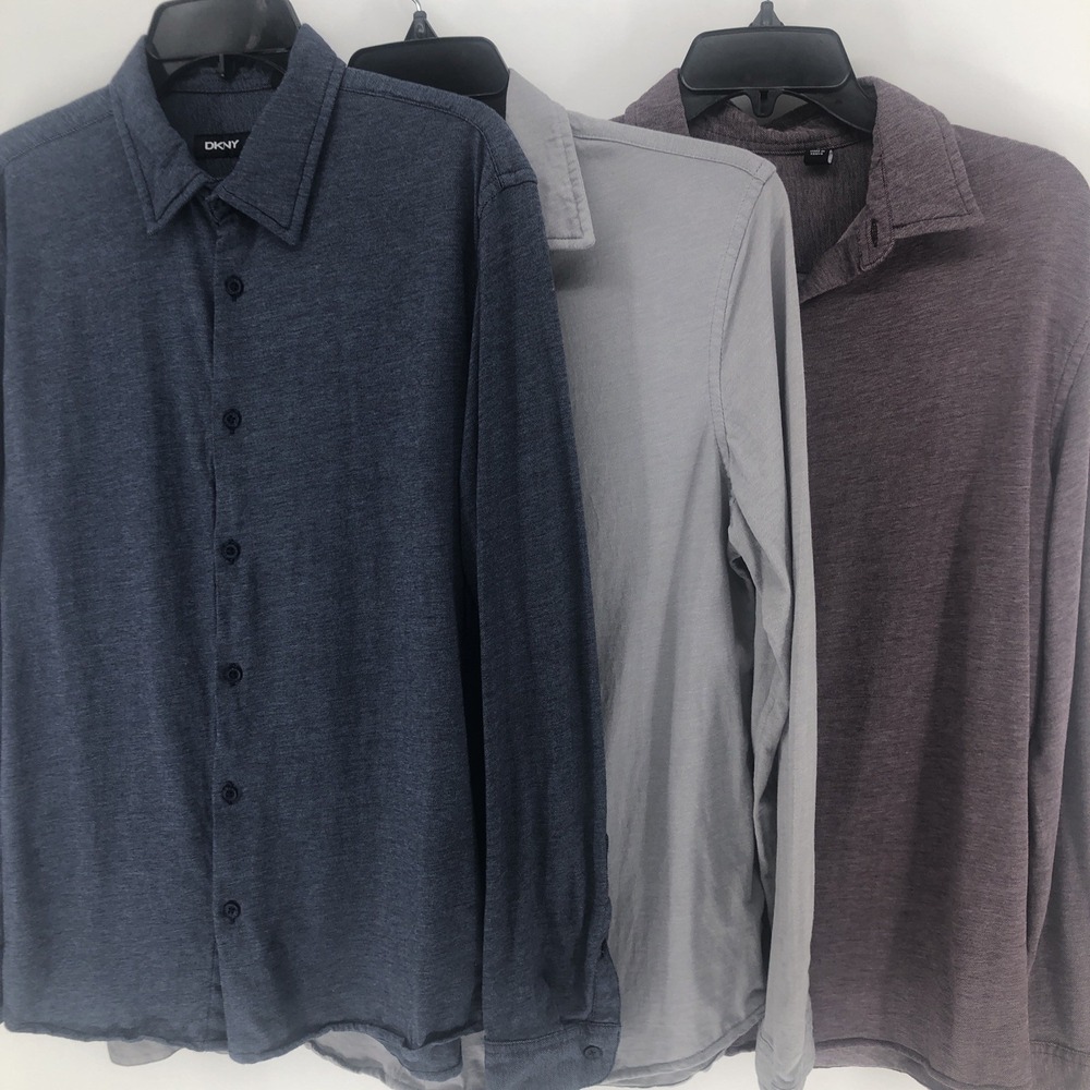 3 DKNY Men's Stretch Cotton Long Sleeve Sport Casual Button Down Shirt Med/Large